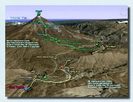 Mt Damavand Iran Road and Route Map